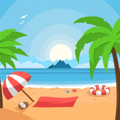 Summer Beach Background, Beach Cartoon, Beach Illustration, Kids Background, Quiet Beach, Beach Background, Landscape Background, Summer Backgrounds, Summer Landscape