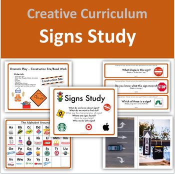 Signs Study (Creative Curriculum)This resource is created to go along with the Signs Study of the Creative Curriculum.Included:*Study signs*Questions of the day (including pictures)*Environmental Print Alphabet*Signs and environmental print for adding to block area*Shapes to create own signs*Signs to create street signs*Road sign patterning*Dramatic Play: Construction Site/Road Work*Signs Display Cards Sign Unit Preschool, Signs Study Preschool, Preschool Signs Study, Creative Curriculum Signs Study Activities, Creative Curriculum Preschool Themes, Signs Creative Curriculum, Sign Study Creative Curriculum, Signs Study Creative Curriculum, Creative Curriculum Signs Study