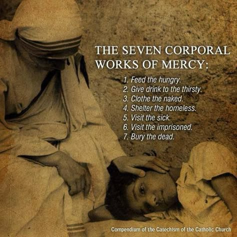 The Seven Corporal Works Of Mercy Corporal Works Of Mercy, Mother Theresa Quotes, Saint Teresa Of Calcutta, Works Of Mercy, Daughter Of The King, Mother Teresa Quotes, Saint Quotes Catholic, Saint Quotes, Daily Prayers