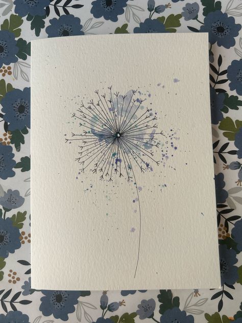 Hand Impression Painting, Paint Dandelion, Watercolour Dandelion, Dandelions Painting, Dandelion Card, Dandelion Watercolor, Watercolor Dandelion, Dandelion Painting, Watercolour Cards