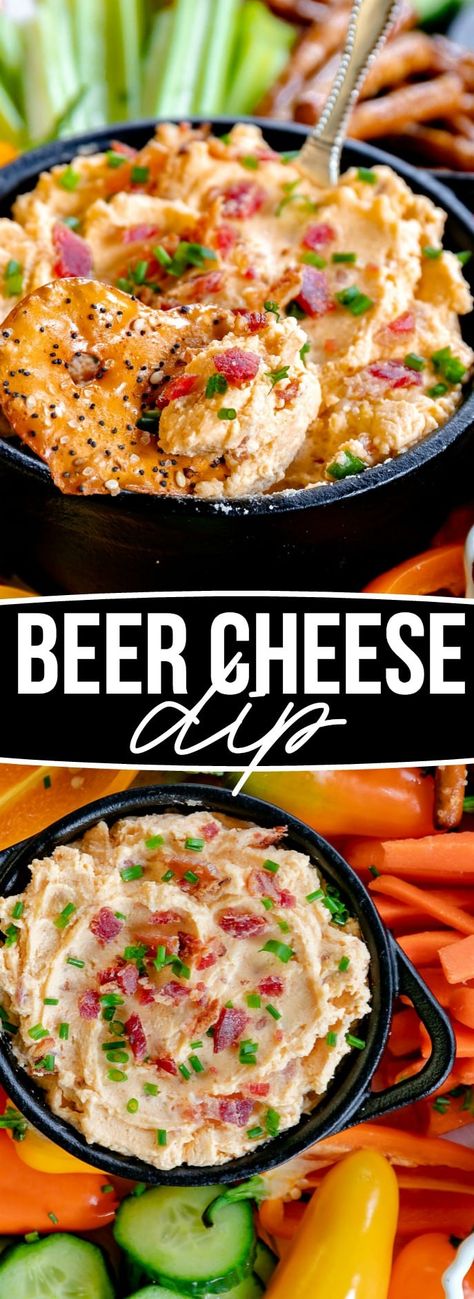 This easy Beer Cheese Dip is such a crowd pleaser and takes just 5 minutes to make! Made with bacon, a variety of seasonings, and a secret power ingredient, it is best served with fresh cut veggies, pretzels, and breadsticks! // Mom On Timeout #appetizer #recipe #recipes #gameday #cheese #beer #bacon Dip Party, Cheesy Snack, Dip Easy, Beer Bacon, Beer Cheese Dip, Cheese Chips, Secret Power, Beer Cheese, Cheese Balls