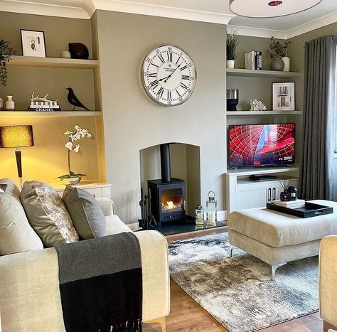 Alcove Ideas Living Room, Log Burner Living Room, Lounge Room Styling, Feature Wall Living Room, Living Room Transformation, Small Lounge, Victorian Living Room, Living Room Renovation, Cosy Living