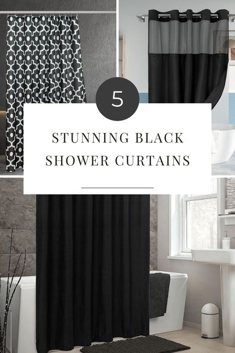 Are you looking for a way to add some sophistication and style to your bathroom decor? Look no further than these five stunning black shower curtain choices. From classic designs to modern patterns, there's something here for everyone! So go ahead and give your bathroom the update it deserves! Black And White Bathroom With Shower Curtain, Black And White Bathroom Curtains, Black And White Shower Curtain Ideas, Black Bathroom Shower Curtain, Black Shower Curtain Bathroom Ideas, Black Shower Curtain, Black And White Bathroom Decor, Black Shower Curtain Bathroom, Black White Shower Curtain