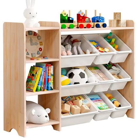 Wood Toy Storage, Childrens Toy Storage, Toy Storage Organizer, White Storage Cabinets, Toy Storage Bins, Toy Organizer, Organizer Shelf, Toy Storage Organization, Kid Toy Storage