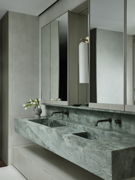 Emerald Vanity Bathroom, Emerald Quartzite, Kidney Shaped Pool, White Marble Kitchen, Modernist Home, Terrazzo Floors, Palm House, Est Living, The Local Project