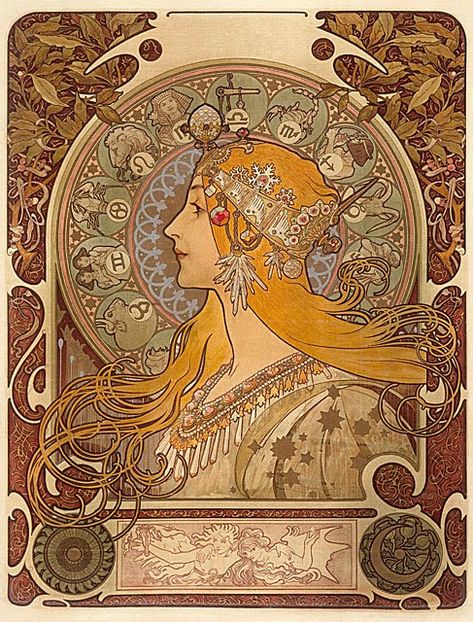 Alphonse Mucha "Zodiac" 1896 (Evelyn Nesbit) | vintage-spiri… | Flickr Design Art Nouveau, Alphonse Mucha Art, Mucha Art, Alfons Mucha, Stretched Canvas Wall Art, Large Artwork, Art Nouveau Design, Impressionism Art, Alphonse Mucha