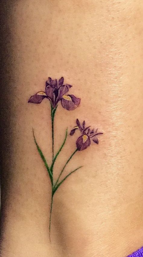 Iris Flower Tattoo Ankle, Purple Clover Tattoo, Crocus Flower Tattoo, Irises Tattoo, Crocus Tattoo, Iris Flower Tattoo, Violet Tattoo, Purple Tattoos, Iris Tattoo