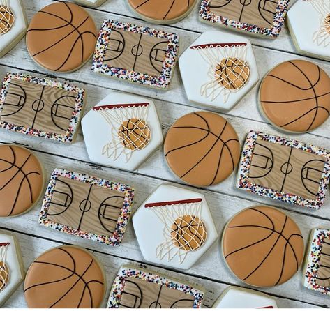 Sports Birthday Cookies Decorated, Basketball Theme Cookies Decorated, March Madness Cookies Decorated, Team Themes Ideas Sports, Basketball Themed Cookies, Basketball Royal Icing Cookies, Sports Birthday Cookies, Basketball Birthday Cookies, Basketball Cookies Royal Icing