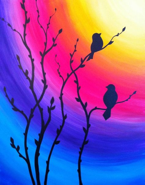 40 Acrylic Painting Ideas For Beginners Vogel Silhouette, Easy Landscape Paintings, Sunrise Painting, Oil Pastel Art, Oil Pastel Drawings, 수채화 그림, Acrylic Painting Tutorials, Simple Acrylic Paintings, Night Painting