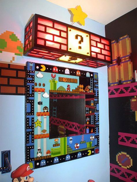 Cute piece for a kid's room! Mario Room, Game Room Wall Art, Themed Bathroom, Video Game Rooms, Mario Birthday, Themed Bedroom, Space Invaders, Gamer Room, Video Game Room