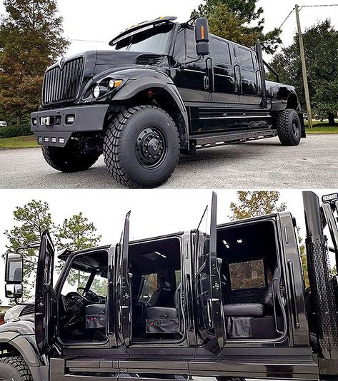 Taking Pick-Ups To The Extreme: Armored 2017 International Workstar SuperTruck Six Door 4x4 Pickup Hummer Truck, Tactical Truck, Dodge Diesel, Truck Storage, Custom Pickup Trucks, Armored Truck, Bug Out Vehicle, Old Ford Trucks, Jacked Up Trucks