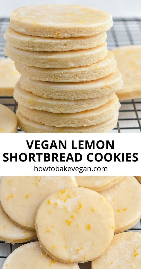 Christmas Vegan Recipes, Vegan Lemon Desserts, Vegan Holiday Cookies, Vegan Shortbread Cookies, Desserts Holiday, Easy Vegan Cookies, Vegan Shortbread, Christmas Vegan, Lemon Shortbread