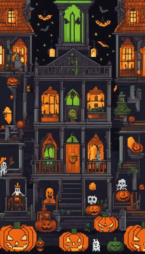 Halloween Pixel Art Halloween Pixel Art Wallpaper, Witchy Wallpapers, Halloween Screensavers, Halloween Pixel Art, Etching Tattoo, Spooky Aesthetic, Pixel Art Landscape, Witchy Wallpaper, 8 Bits