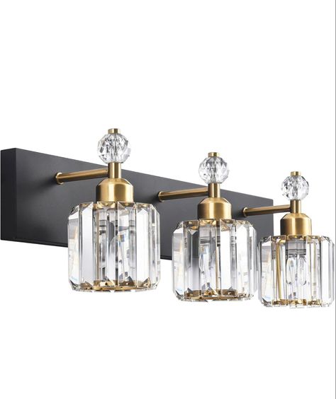 Black and gold crystal bathroom light Led Bathroom Vanity Lights, Crystal Bathroom, Bathroom Vanity Lights, Light Fixtures Bathroom Vanity, Steel Bath, Crystal Bath, Crystal Wall Sconces, Vanity Light Fixtures, Glass Wall Lights