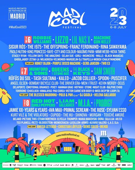 M.I.A. announces her return to Mad Cool Festival 2023! Check out the full lineup here https://www.musicfestivalwizard.com/festivals/mad-cool-festival-2023/ Tash Sultana, Angel Olsen, Paolo Nutini, Sigur Ros, City And Colour, Primal Scream, Black Fr, Music Festival Poster, Church Poster Design