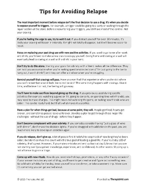 Tips for Avoiding Relapse | Worksheet | Therapist Aid Reflective Questions, Relapse Prevention, Celebrate Recovery, Health Psychology, Mental Health Therapy, Therapy Worksheets, 12 Step, Coping Skills, Self Healing