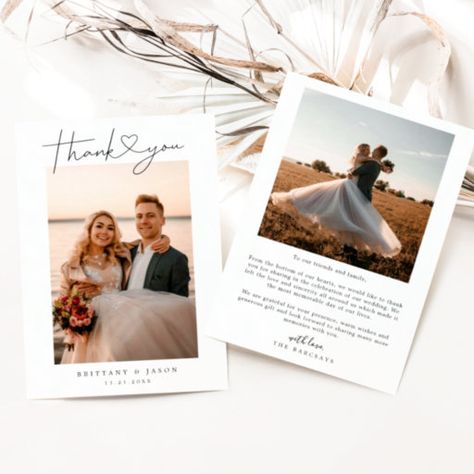 Photo Thank You Cards, Custom Thank You Cards, Thank You Photos, Thank You Card Template, Wedding Calligraphy, Heart Wedding, Wedding Thank You Cards, Minimalist Wedding, Wedding Thank You