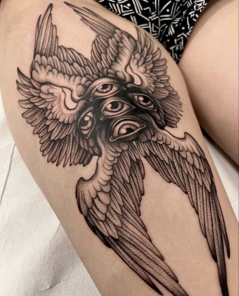 Angel Wings Knee Tattoo, Cherubim Tattoo, Seraphim Wings, Seraphim Tattoo Design, Biblical Angel Tattoo, Seraphim Angel Tattoo, Seraphim Tattoo, Biblically Accurate Angel Tattoo, Angle Tattoo