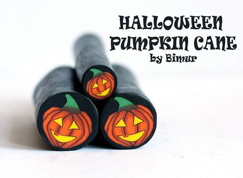 Halloween Polymer Clay Canes, Polymer Clay Pumpkin Tutorial, Polymer Clay Candy Cane, Polymer Clay Mushroom Cane, Polymer Clay Tile Cane, Polymer Cane, Clay Pumpkin, Clay Halloween, Diy Fimo