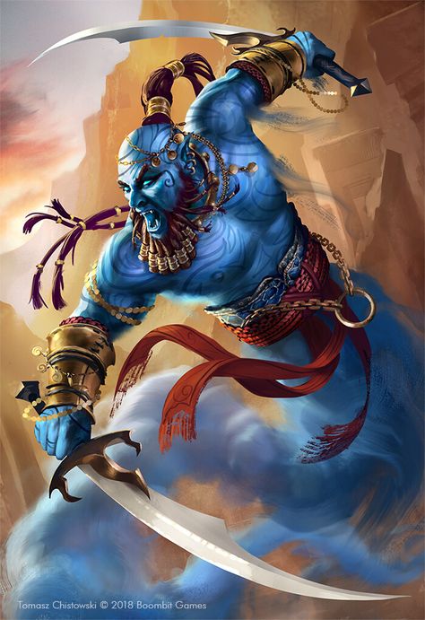 Jinn Character Design, Male Genie Art, Fantasy Races, Mythology Art, Fantasy Monster, Fantasy Concept Art, Fantasy Warrior, Arte Fantasy, Dnd Characters