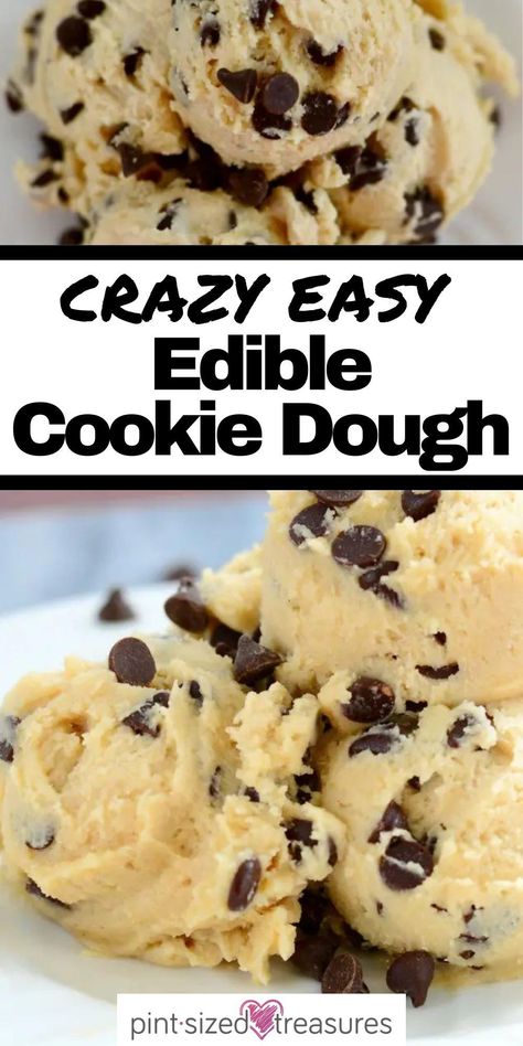 Cookies are some of the most delicious desserts and treats that we love. But edible cookie dough? Ten times better! This is the crazily easy recipe that all of us need for when we get a hankering for something sweet! Pint-sized Treasures has the best recipe for edible chocolate cookie dough! Try out this classic, delicious recipe right now! Easy Edible Cookie Dough, Chocolate Chip Cookie Dough Recipe, Cookie Dough For One, Edible Chocolate Chip Cookie Dough, Easy Cookie Dough, Edible Cookie Dough Recipe, Chocolate Cookie Dough, Cookie Dough Bites, My Favorite Recipes