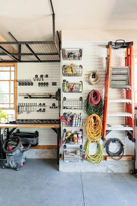 Storage and Organization in the Garage - Chris Loves Julia Officine In Garage, Garage Storage Inspiration, Garage Organization Tips, Garage Organisation, Garage Renovation, Garage Storage Solutions, Garage Organization Diy, Rayong, Garage Remodel