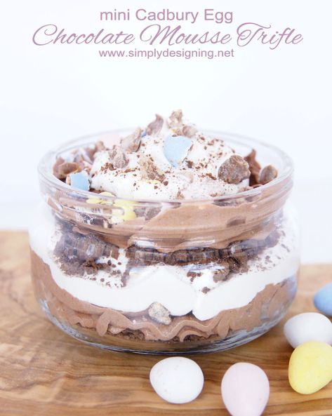 mini Cadbury Egg Chocolate Mousse Trifle | a perfect Easter or Spring Dessert | #dessert #recipe #easter #easterrecipe #trifle Chocolate Mousse Trifle, Mousse Trifle, Creme Eggs, Egg Chocolate, Cadbury Eggs, Spring Dessert, Book Cakes, Holiday Sweets, Trifle Desserts