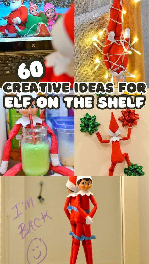 There is nothing more exciting for a child than racing around the house each morning to see where their Elf is or what mischief they have caused. But sometimes it might feel like Elf duty is a full-time job for a parent! Good news because we are sharing 60 creative Elf on the Shelf Ideas to help make your job easier Elf On The Shelf Ideas 2nd Day, Elf On The Shelf With Presents, Elf On The Shelf Floss Ideas, Elf On The Shelf Morning Ideas, Elf On The Shelf Ideas With Diapers, Elf On The Shelf Making Cookies, Mischief Elf On The Shelf Ideas, Elf On The Shelf Polar Express Ideas, Dinosaur Elf On The Shelf Ideas