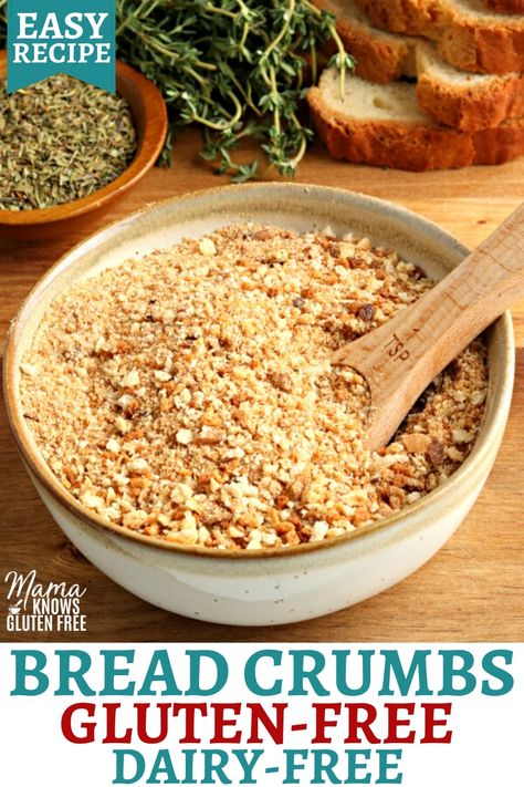 Gluten-Free Bread Crumbs Bread Crumbs For Stuffing, Gluten Free Bread Crumbs Recipe, Make Bread Crumbs, Substitute For Bread Crumbs, Dairy Free Bread, Bread To Make, Bread Crumbs Recipe, Crumb Recipe, Gluten Free Bagels