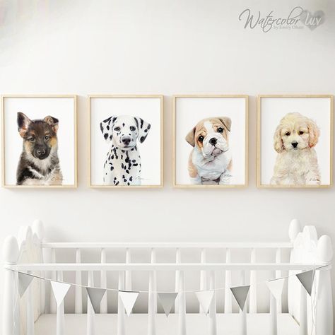 Bulldog Puppy Print PRINTABLE Nursery Watercolor decor | Etsy Baby Animal Nursery Theme, Puppy Dog Nursery, Watercolor Kids Room, Sheepdog Puppy, Baby Animal Prints Nursery, Puppy Nursery, Dog Nursery, Animal Nursery Theme, Sleeping Animals