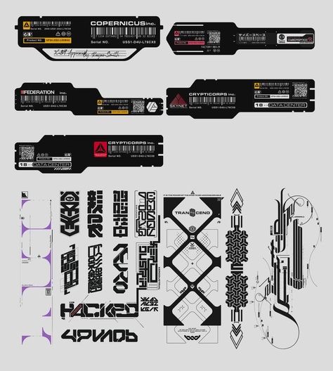 Cyberpunk Decals, Futuristic Typography, Mises En Page Design Graphique, Tipografi 3d, Cyberpunk Design, Gfx Design, Texture Graphic Design, 카드 디자인, Digital Assets