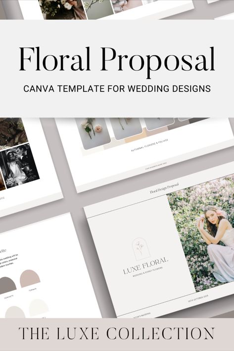 Florist Proposal Template for Weddings and Events Floral Proposal, Romantic Colors Palette, Canva Wedding, Design Proposal, Foliage Wedding, Dream Clients, Proposal Template, Dream Client, Proposal Templates