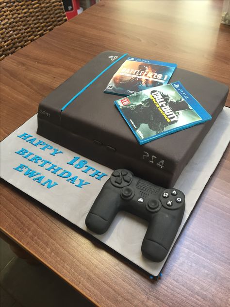 PlayStation cake Playstation 4 Cake, Ps4 Cake, Boys 18th Birthday Cake, 21st Birthday Cake For Guys, Computer Cake, Playstation Party, Playstation Cake, Red Birthday Cakes, Video Game Cakes