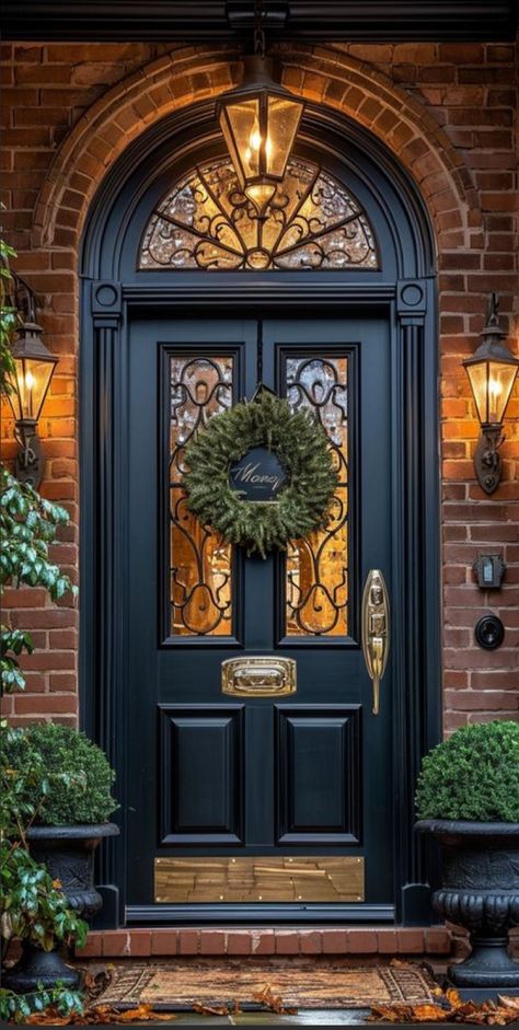 Front Door To Kitchen Entrance, Dark Academia Front Door, Ornate Front Door, Elegant Front Doors, Aesthetic Front Door, Grand Front Door, Front Door Designs, Front Door Inspiration, Traditional Front Doors