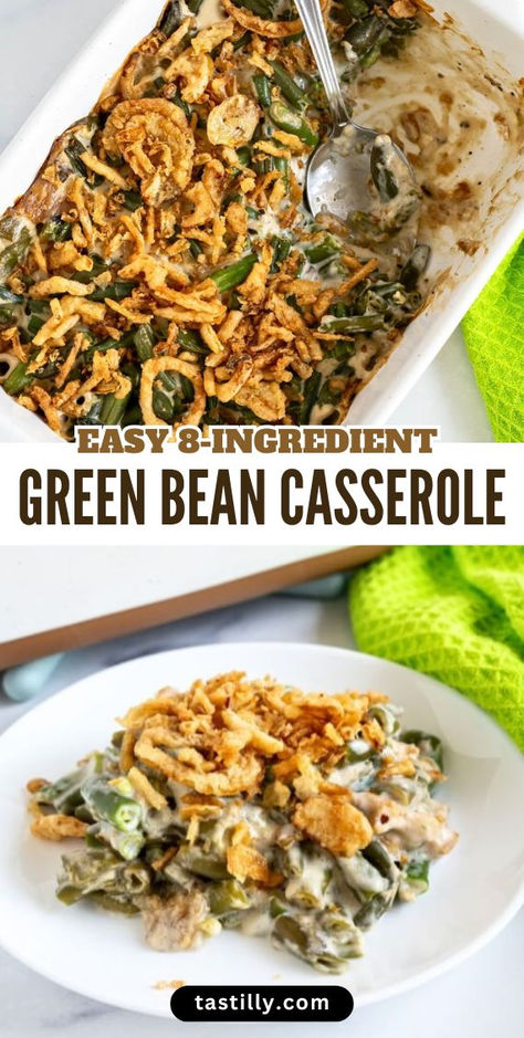 If you’re looking for the perfect side dish for the holidays this is it. This is the best Green Bean Casserole baked in a homemade creamy sauce and topped with crispy fried onions, and all you need are 8 basic ingredients! Fresh Green Bean Casserole, Cheesy Green Beans, Cheesy Green Bean Casserole, Best Green Bean Casserole, Green Bean Casserole Recipe, Thanksgiving Dish, The Best Green Beans, Green Bean Casserole Easy, Easy Green Beans