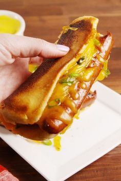 Grilled Cheese Dogs Are Going To Change The Hot Dog Game Forever- made with the cheddar cheese. A little greasy, but good. G. loved it- ks #HotDog Cheesy Sandwiches, Hot Dog Game, Hotdogs Recipes, Grilled Cheese Hot Dog, Grilled Hot Dogs, Hot Dog Recipe, Food Savoury, Recipes Sandwiches, Grill Cheese