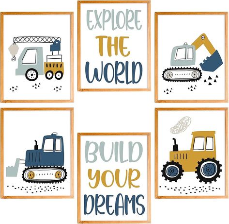 Amazon.com: BearCake Construction Vehicle Nursery Wall Art Set of 6, Excavator Blender Ambulance School Bus Fire Truck Wall Decor Poster Prints for Toddler Boy Room Playroom Nursery, 8x10 Inches: Posters & Prints Heavy Equipment Nursery, Construction Bedroom Ideas, Toddler Boy Wall Decor, Vehicle Nursery, Boy Wall Decor, Room Decor For Boys, Toddler Boy Room, Construction Bedroom, Truck Room