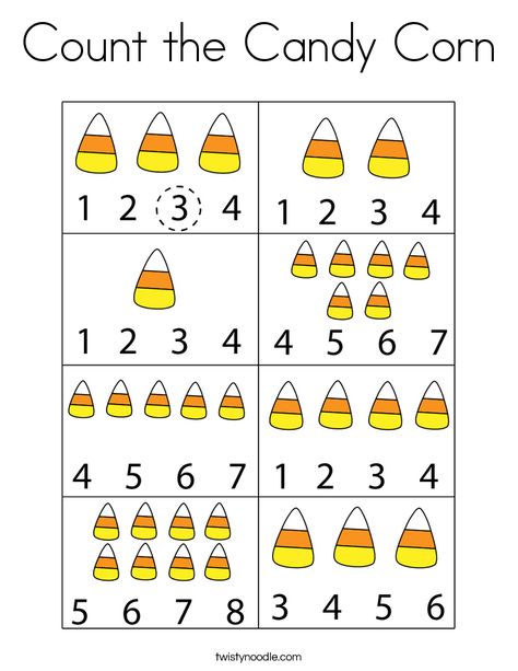 Halloween Math Activities Kindergarten, Corn Coloring Page, November Preschool Themes, Tracing Font, Halloween Activity Sheets, Community Helpers Preschool Activities, Halloween Counting, Candy Corn Crafts, Toddler Math