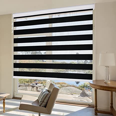 AOSKY Zebra Blinds Windows Roller Shades for Window Zebra Blinds for Windows Cordless Shades and Blinds Room Darkening Shades for Home, Office（W30 X H72, Black Shades For Windows, Zebra Shades, Zebra Blinds, Window Shades, Light Control, Blinds, Shades