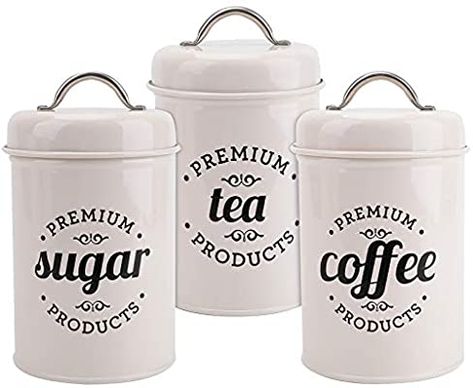 Hedume Set of 3 Airtight Kitchen Canister Decorations with Lids, Coffee, Tea, Sugar Metal Containers, Decorative Nesting Kitchen Canister Jars, Food Storage: Amazon.ca: Home & Kitchen Coffee Canisters, Tea Coffee Sugar Canisters, Coin Café, Sugar Storage, Dried Fruit Snacks, Kitchen Item, Coffee Container, Sugar Container, Comfy Home