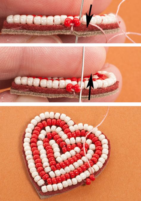 Herringbone Beading, Edging Embroidery, Embroidery Heart Pattern, Bead Edging, Beaded Hearts, Clutch Tutorial, Embroidery Heart, Beadwork Tutorial, Diy Bead Embroidery