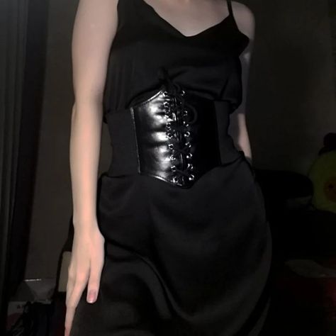 Black Dress With Corset, Dress With Corset Belt, Dresses With Corsets, Black Corset Belt, Homecoming Dresses Corset, Ateez Concert, Black Corset Dress, Dress With Corset, Gothic Clothes