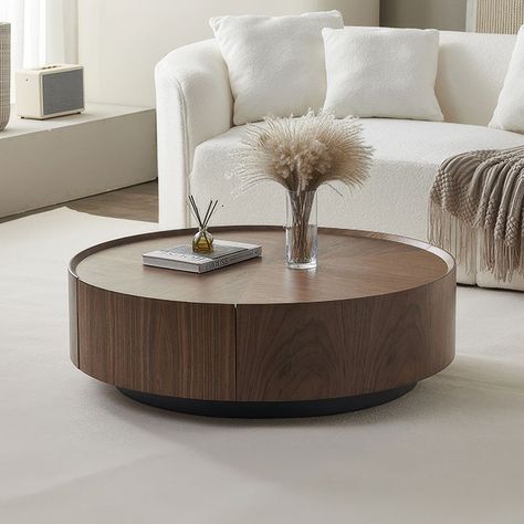 39.4" Modern Round Coffee Table Anti-slip Edge Design with 2 Solid Wood Drawers in Walnut for Living Room Mid Century Farmhouse Style, Round Walnut Coffee Table, Farmhouse Style Coffee Table, Nordic Coffee Table, Parquet Design, Scandinavian Coffee Table, Round Coffee Table Modern, Walnut Coffee Table, Elegant Bedroom