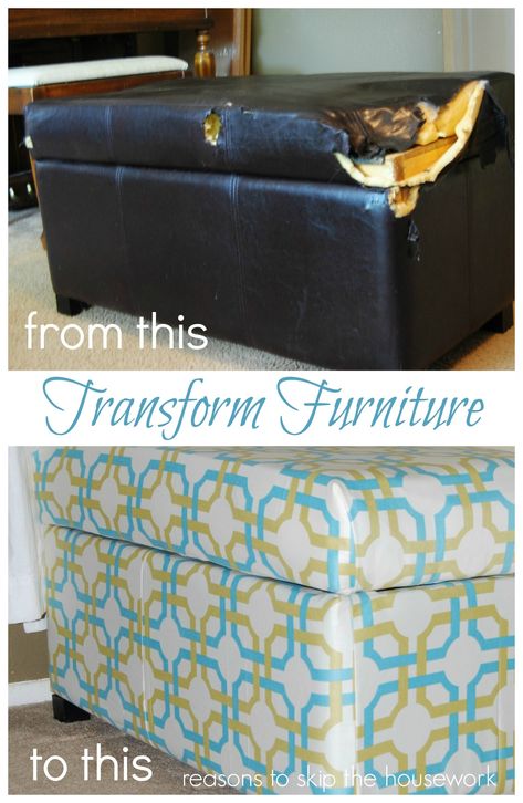 A beautiful fabric can turn a beat up old piece of furniture into something brand new!  We love how @Reasons To Skip The Housework used @Waverly fabric to transform this ottoman! Diy Storage Ottoman, Diy Ottoman, Furniture Ads, Waverly Fabric, Lounge Design, Living Room Remodel, Furniture Showroom, Wood Storage, Flipping Furniture