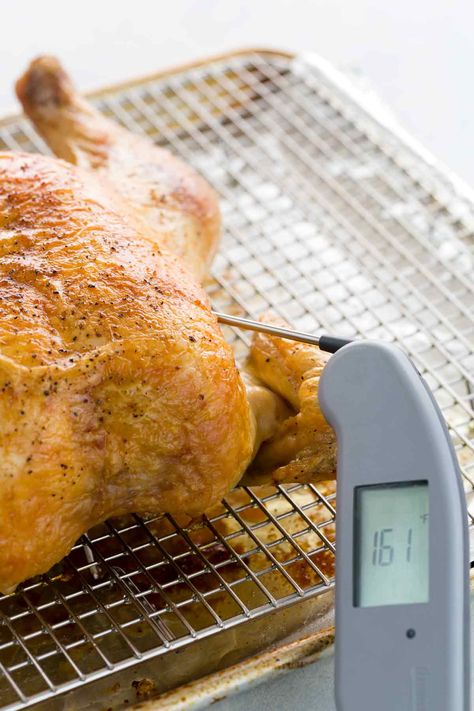 When is the right time to stop cooking meats, chicken, or fish so you can serve the perfect meal every time? I've compiled a list of general guidelines for using internal food temperatures and carryover cooking to gauge the doneness of your protein. #foodsafety #cooking #temperature Meat Thermometer Best, Temperature To Bake Chicken, Cooked Chicken Temperature, Chicken Thighs In Oven, Oven Roasted Chicken Thighs, Chicken Temperature, Kitchen Wishlist, Oven Baked Chicken Thighs, Chicken Breast Crockpot Recipes