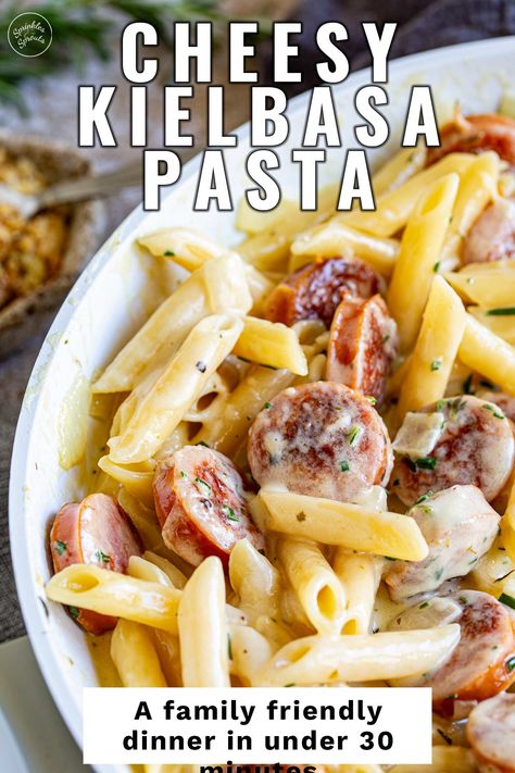 This Creamy Cheesy Kielbasa Pasta is perfect for a cozy night or when you're trying to whip up something quick and delicious for dinner. The combination of kielbasa, pasta, and a creamy cheese sauce is simply irresistible. It's the ultimate comfort food that will leave you feeling satisfied and happy. It is so versatile; you can switch up the pasta shape or try different types of cheese or sausage to make it your own. Recipes With Beef Kielbasa, Cheesy Kielbasa Pasta, Kielbasa Pasta Recipes, Easy Kielbasa Recipes, Kilbasa Sausage Recipes, Cheesy Kielbasa, Kielbasa Pasta, Bologna Recipes, Sprouts Recipes