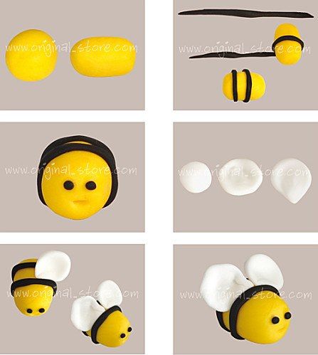 Bee Cakes, Clay Crafts For Kids, Fondant Animals, Fondant Tutorial, Bee Birthday, Tanah Liat, Clay Crafts Air Dry, Polymer Clay Jewelry Diy, Fondant Figures