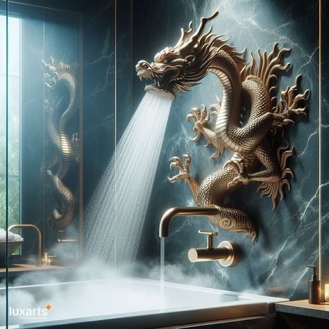 Dragon Steam Showers 🐉🚿🌋 #dragonsteamshowers #mythicalspa #luxurysanctuary Step into a realm of mythical luxury with Dragon Steam Showers. These unique spa fixtures combine the serenity of steam with the majestic presence of dragons, creating a transcendent bathing experience. Elevate your self-care routine with Dragon Steam Showers, where every shower becomes a journey into a mythical sanctuary. 🌬️🔥✨ Fantasy Decor, Dragon Sculpture, Fantastic Furniture, Steam Showers, Random Ideas, Dragon Artwork, Gothic House, Luxury Decor, Beautiful Furniture