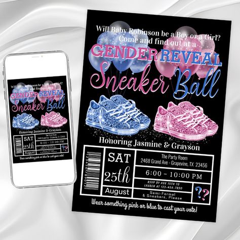 Gender Reveal Sneaker Ball, Sneaker Ball Gender Reveal, Sneaker Ball, Gender Reveal Themes, Gender Reveal Party Invitations, Invitations Ideas, Gender Reveal Invitations, Baby Gender Reveal, Baby Gender