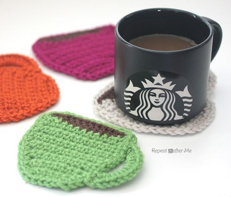 Starbucks Core Coffee Series and Crochet Coffee Coasters - Repeat Crafter Me. Coffee and yarn, a match made in heaven! Crochet these coffee coasters with Vanna's Choice in 4 of your favorite colors. Pattern calls for a size H crochet hook. Sashay Crochet, Crocheted Coasters, Coaster Patterns, Quick Crochet Projects, Crochet Coffee, Crochet Coasters Free Pattern, Repeat Crafter Me, Candle Ornament, Confection Au Crochet